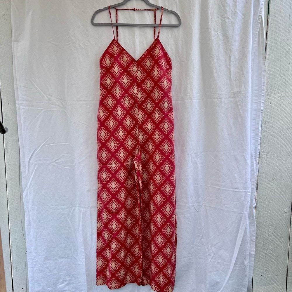 ZARA Womens Red And Orange Wide-Leg Long Print The Jami Jumpsuit Small NWT